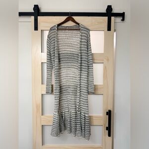 Free People Gray Striped “Smile Like You Mean It” Duster Cardigan Medium
